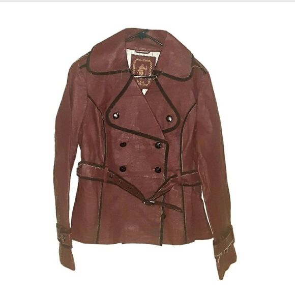 My Tribe Burgandy brown Leather Jacket Size Large - Picture 1 of 9